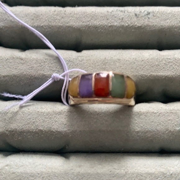 Genuine multi Jade ring - Picture 2 of 3